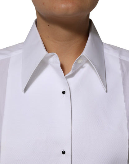 White Cotton Collared Long Sleeves Shirt Top