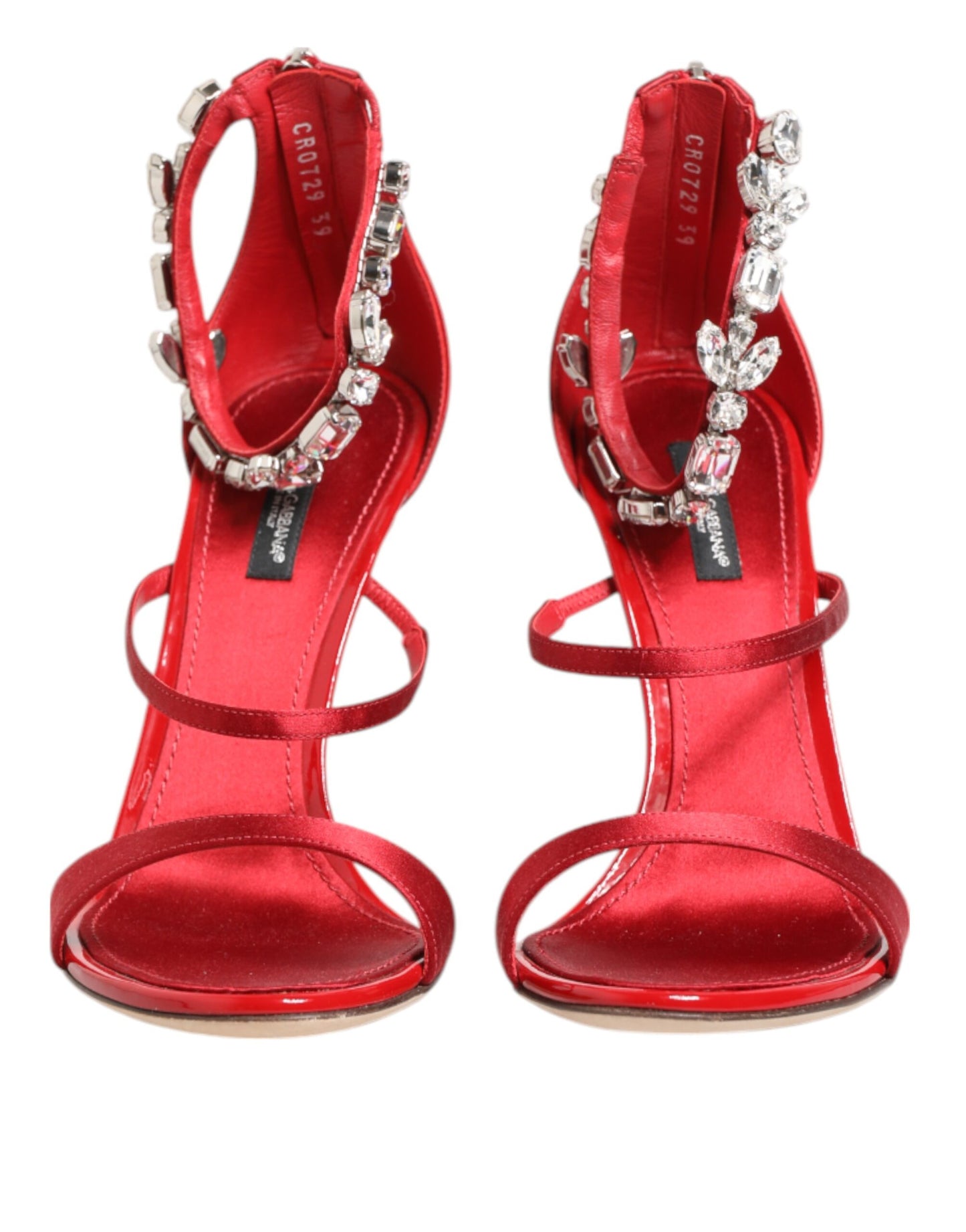 Red Satin Crystals Keira Sandals Heel Shoes