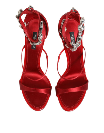 Red Satin Crystals Keira Sandals Heel Shoes