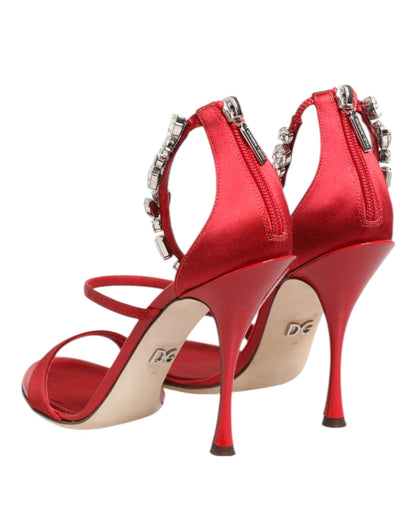 Red Satin Crystals Keira Sandals Heel Shoes