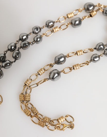 Gold Tone Beaded Chain Religious Cross Necklace