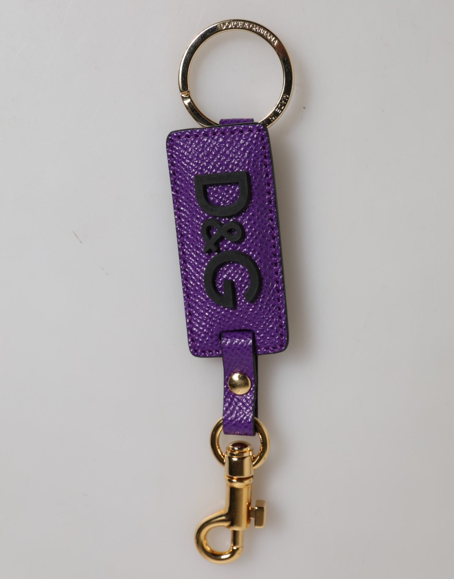 Purple DG Logo Leather Gold Tone Metal Keyring Keychain