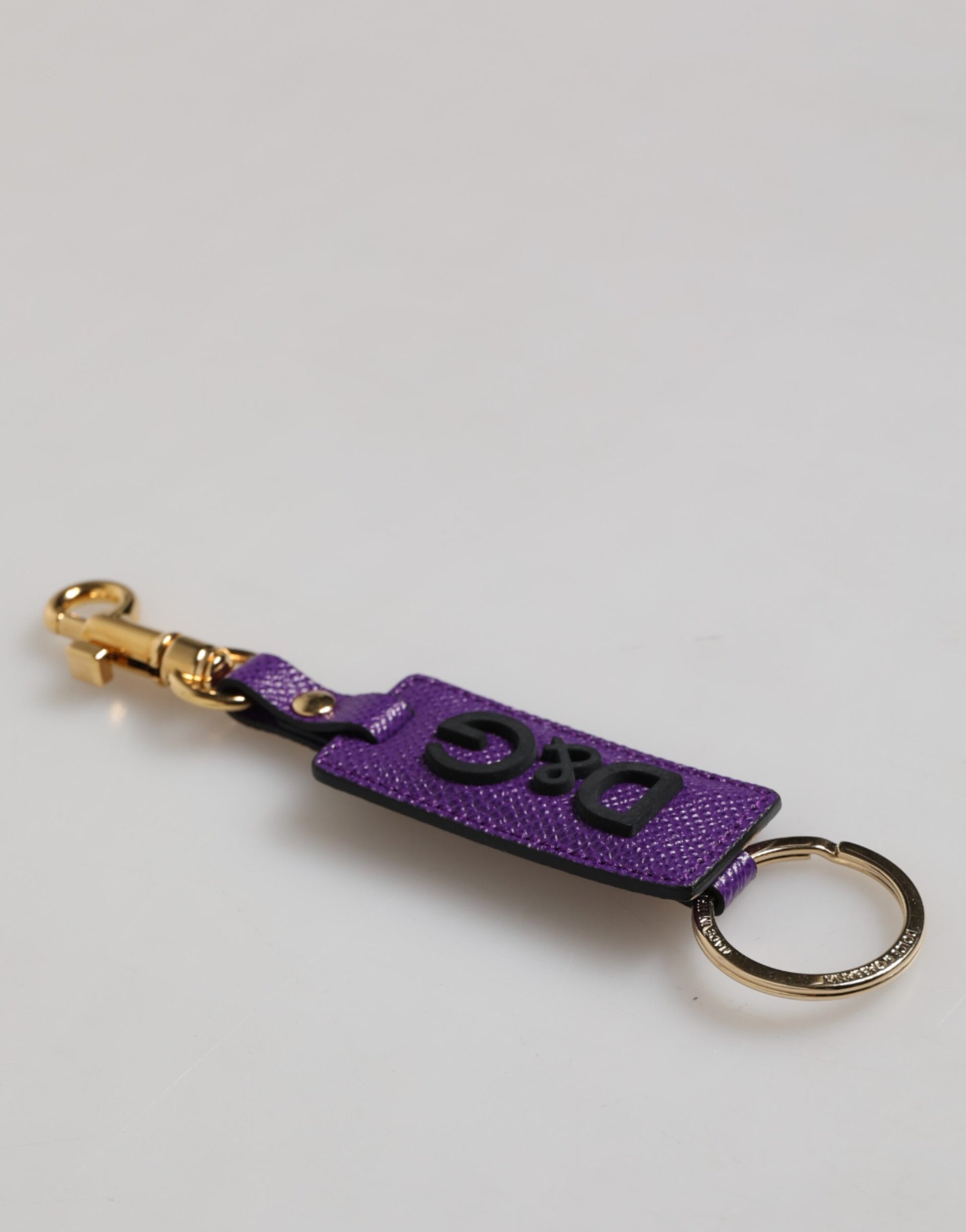 Purple DG Logo Leather Gold Tone Metal Keyring Keychain