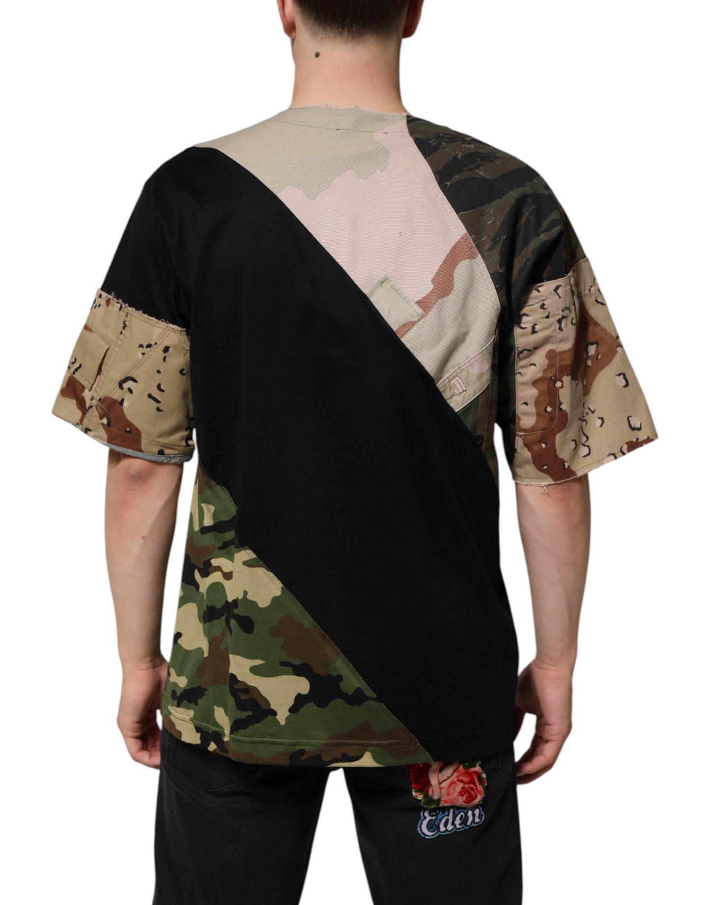 Multicolor Patchwork Cotton CrewNeck  T-shirt