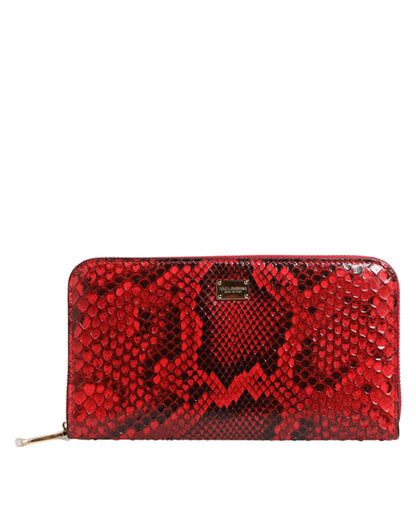 Red Exotic Leather Zip Around Continental Clutch Wallet
