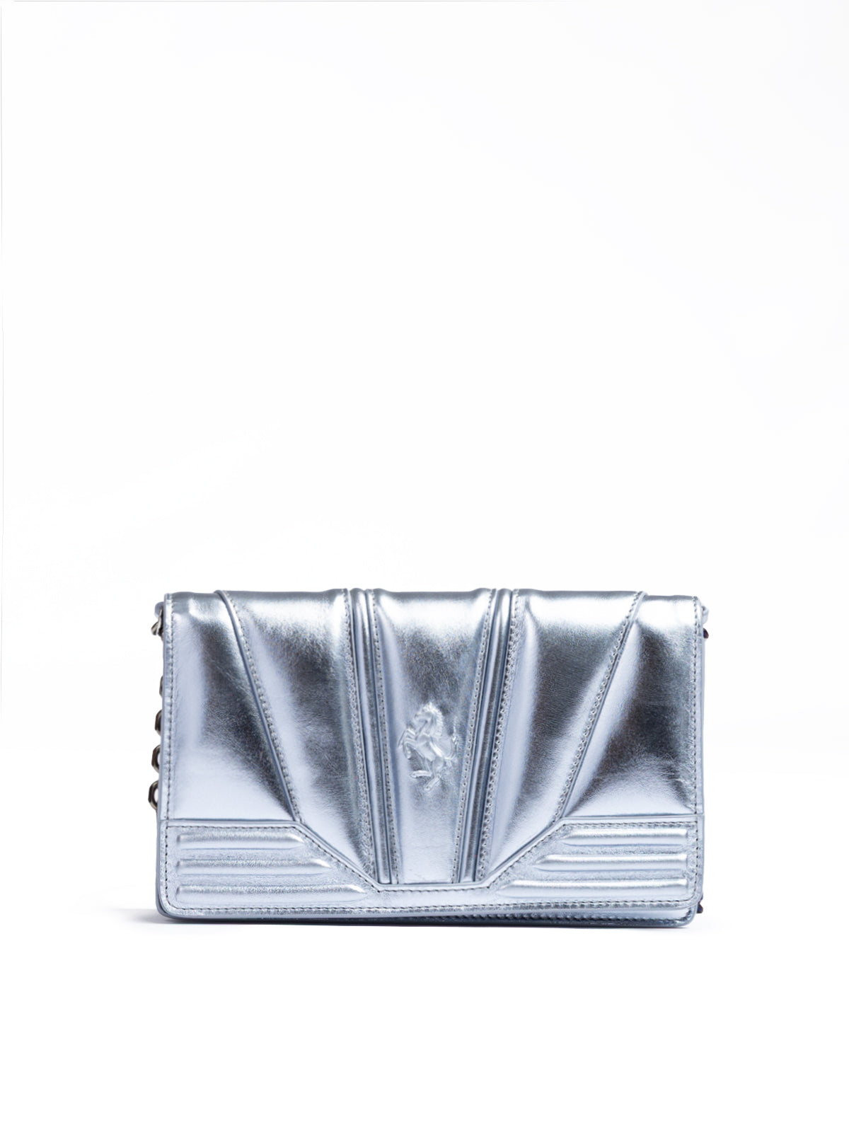 Metal light blue GT patent leather bag with chain