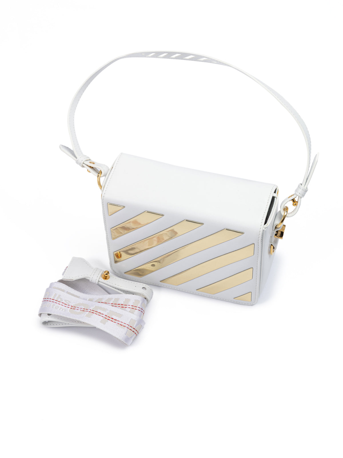 White/Gold  Metallic Stripe Crossbody Bag
