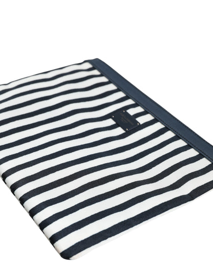 Black White Striped Logo Plaque Clutch Pouch Bag