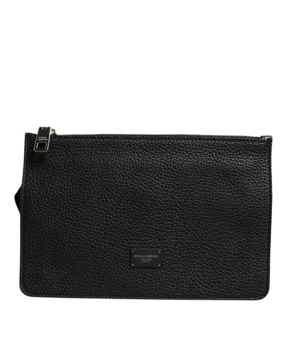 Black Leather Logo Embossed Waist Fanny Pack Borse Bag