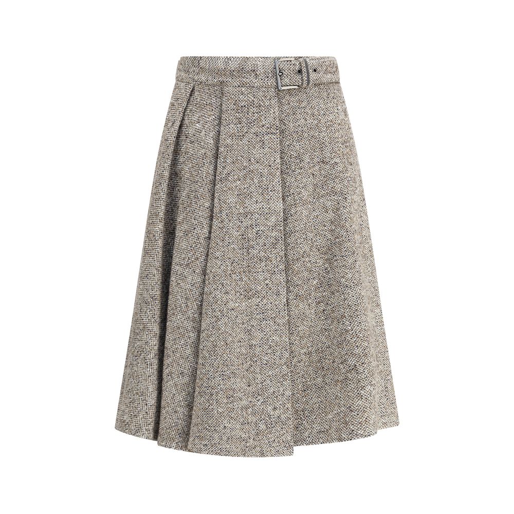 Brown Fleece Wool Midi Skirt