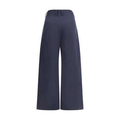 Blue Cotton Casual Pants