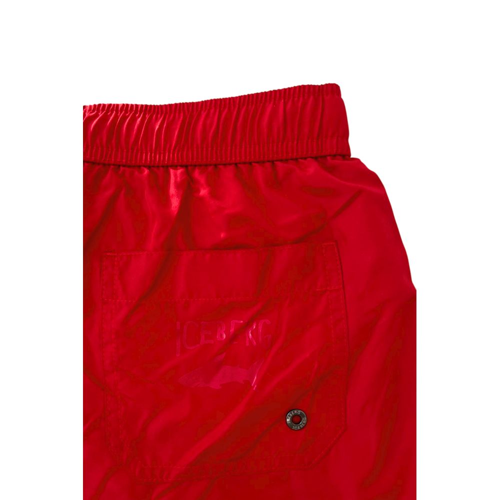 Red Polyester Men's Swim Short