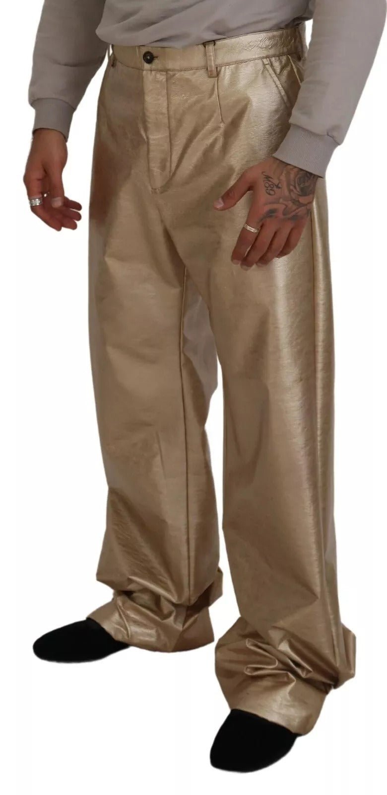 Metallic Gold Polyester StraightTrouser Pants