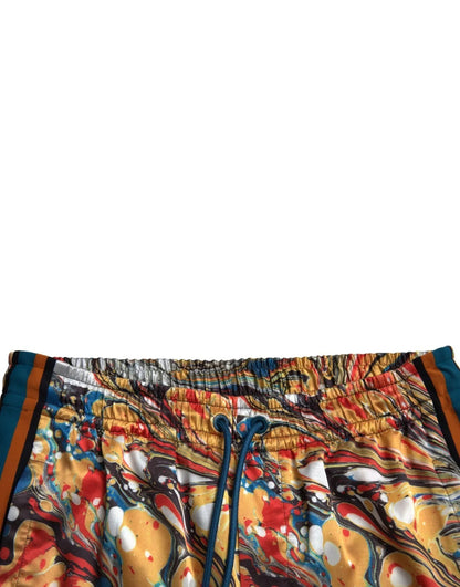 Multicolor Marble Print Satin Trouser Pants