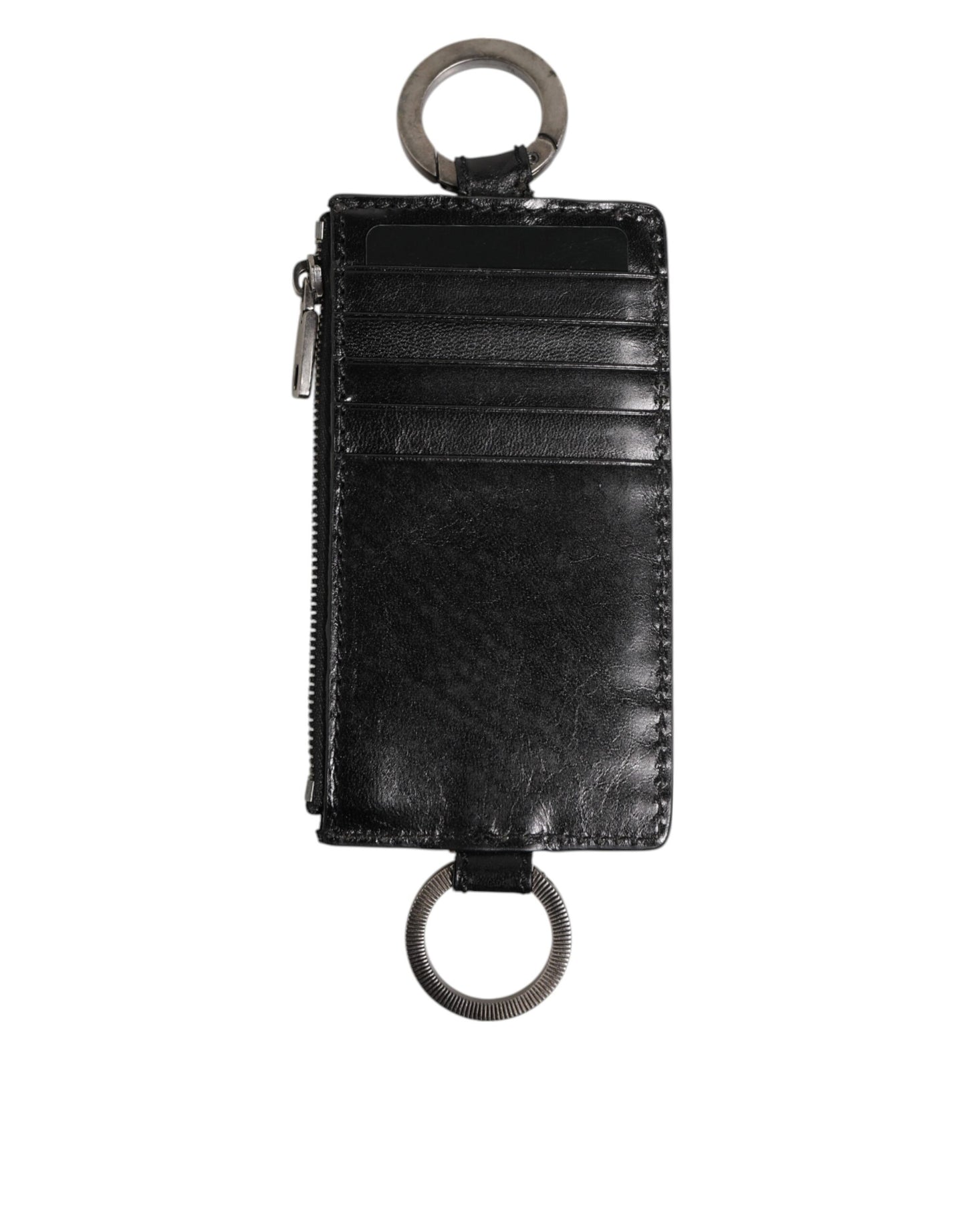 Black Leather Logo Embossed Lanyard Card Holde Wallet