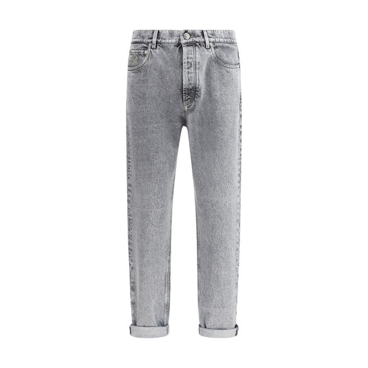 Gray Cotton Straight-Leg Jeans