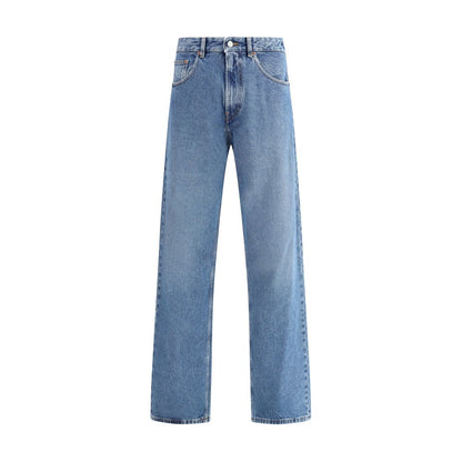 Blue Cotton Straight-Leg Jeans