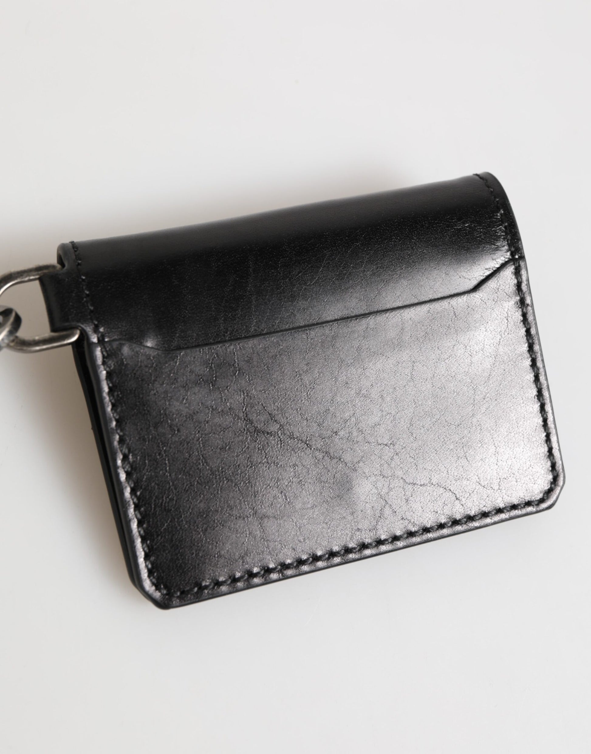 Wallet Black Leather Logo Embossed Key Chain Card Holder Wallet