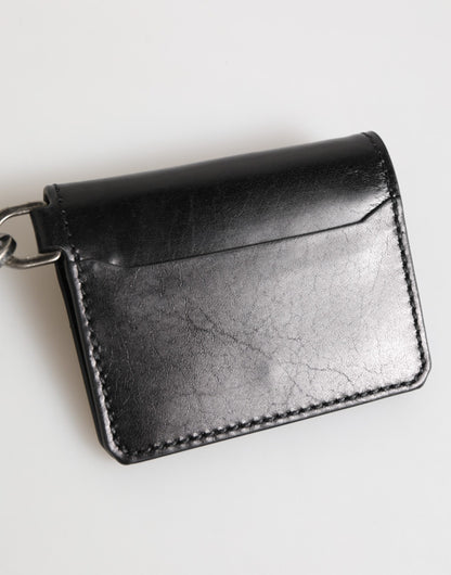 Black Leather Logo Embossed Key Chain Card Holder Wallet