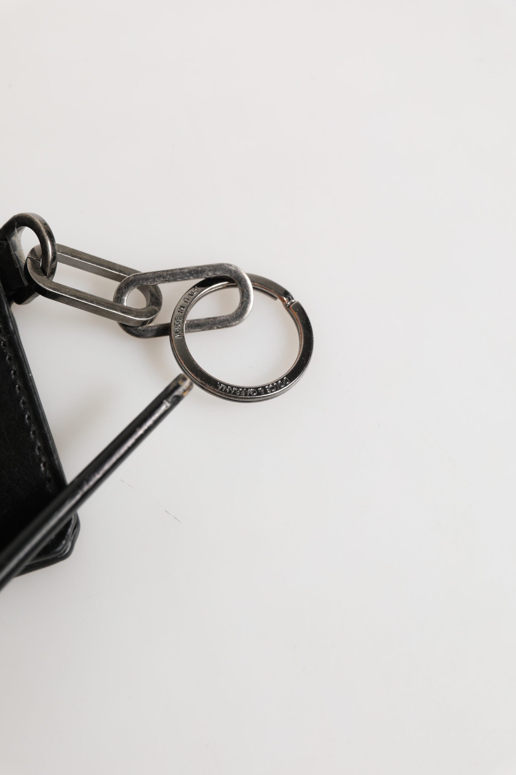 Black Leather Logo Embossed Key Chain Card Holder Wallet