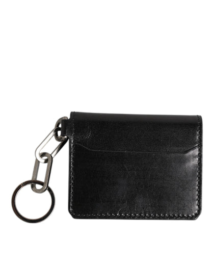 Black Leather Logo Embossed Key Chain Card Holder Wallet