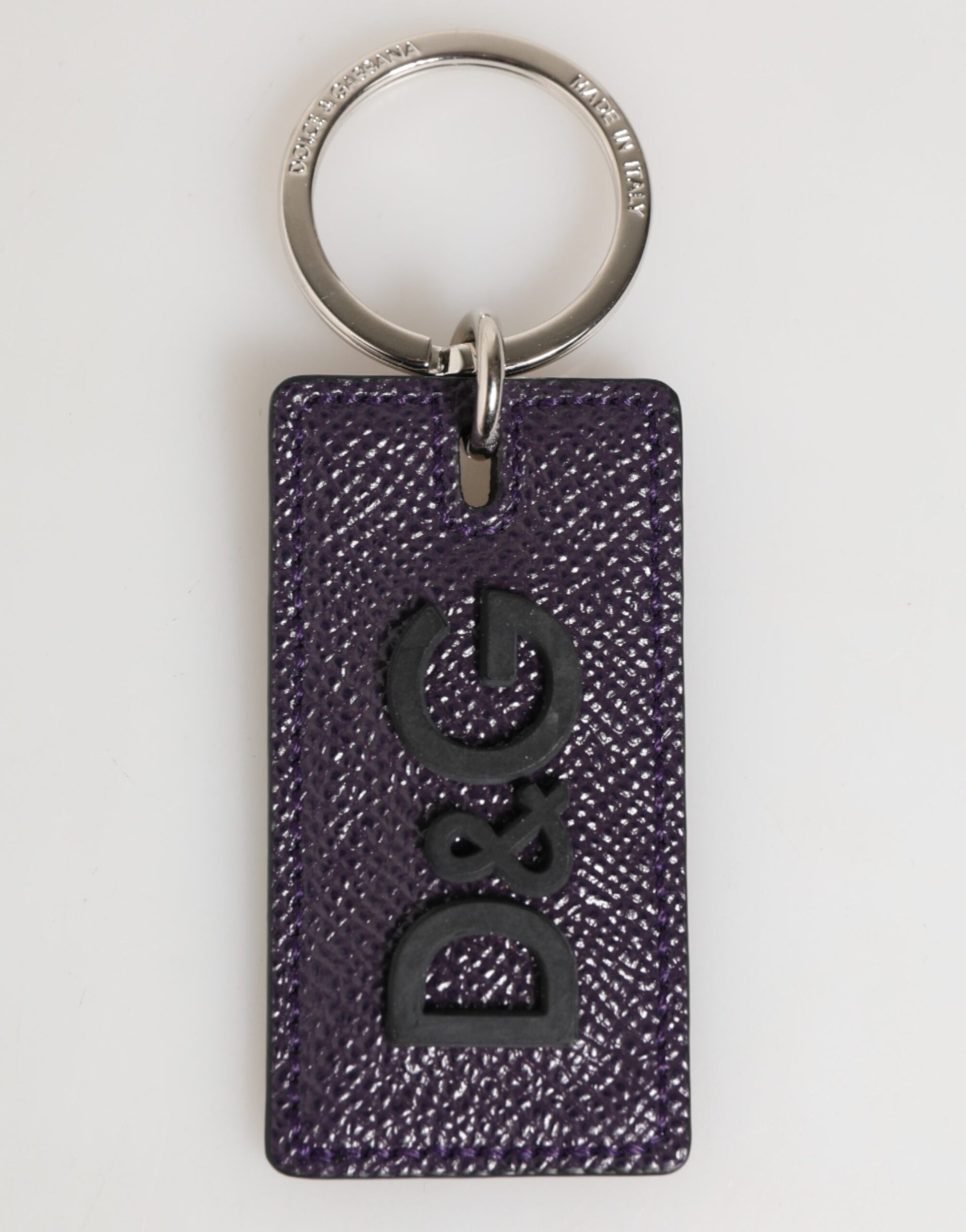Violet Leather Logo Metal Ring Men Keychain Keyring