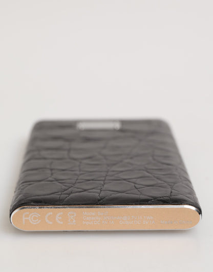 Black Leather Embossed Exotic 3000mAh  Power Bank Charger USB