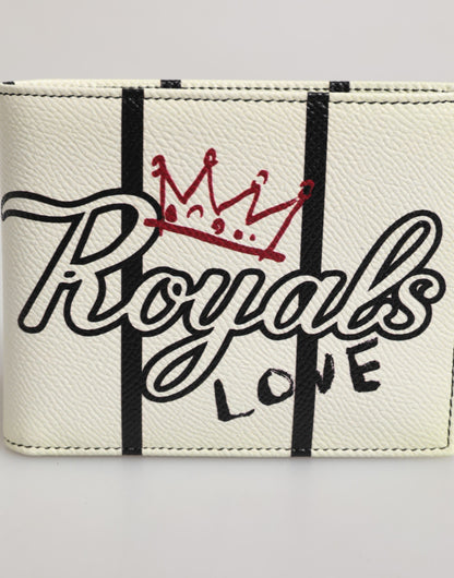White Leather DG Crown Royals Bifold Card Holder Wallet