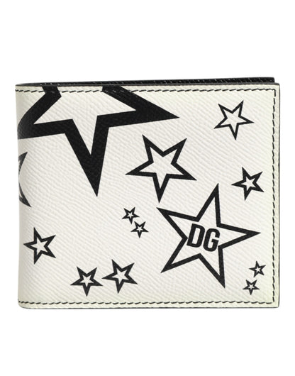 White Leather DG Star Logo Bifold Men Card Holder Wallet