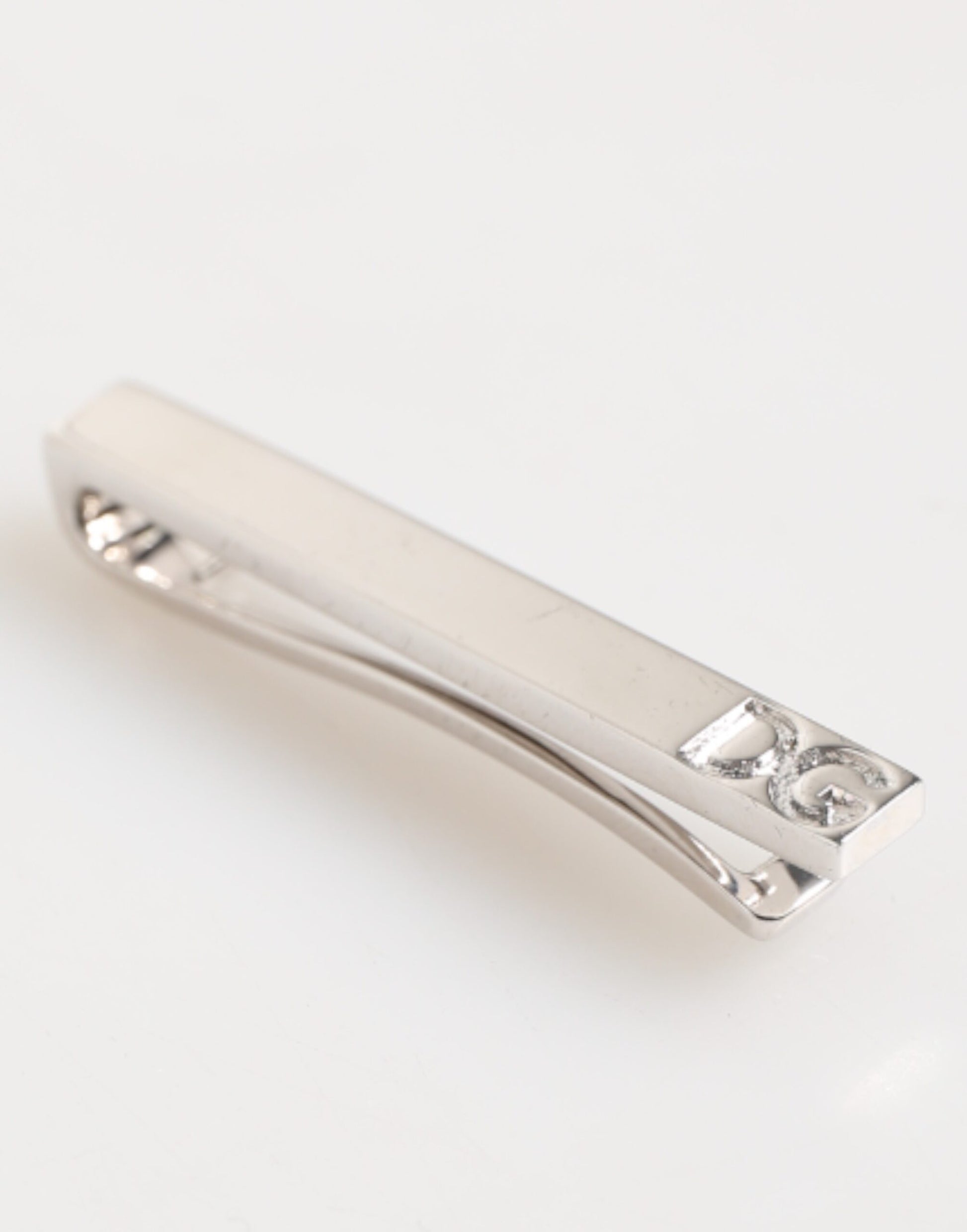 Silver Tone Brass Logo Branded Men Accessory Tie Clip Bar