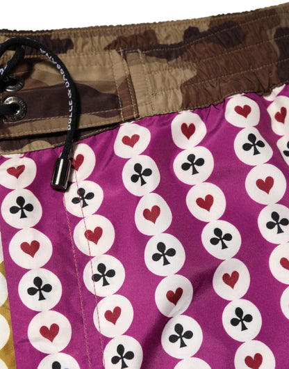 Multicolor Playing Card Camouflage Shorts Swimwear