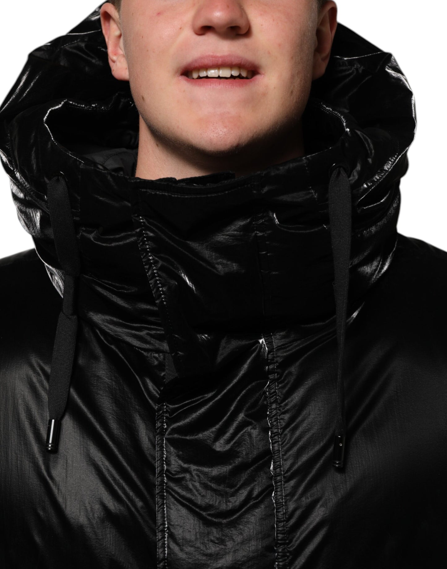 Black Logo Full Zip Hooded Quilted Jacket