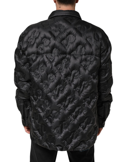 Black Quilted DG Logo Nylon Puffer Jacket