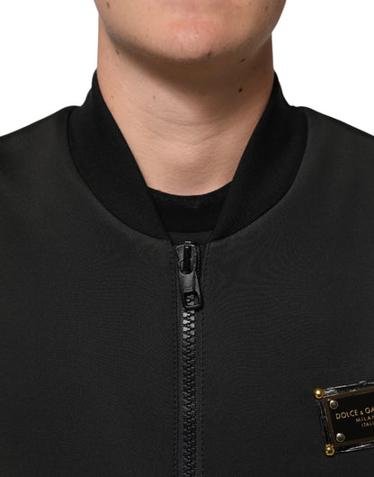 Black Polyester Logo Plaque Bomber Jacket