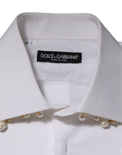 White Cotton DG Logo Pearl Chain Formal Shirt