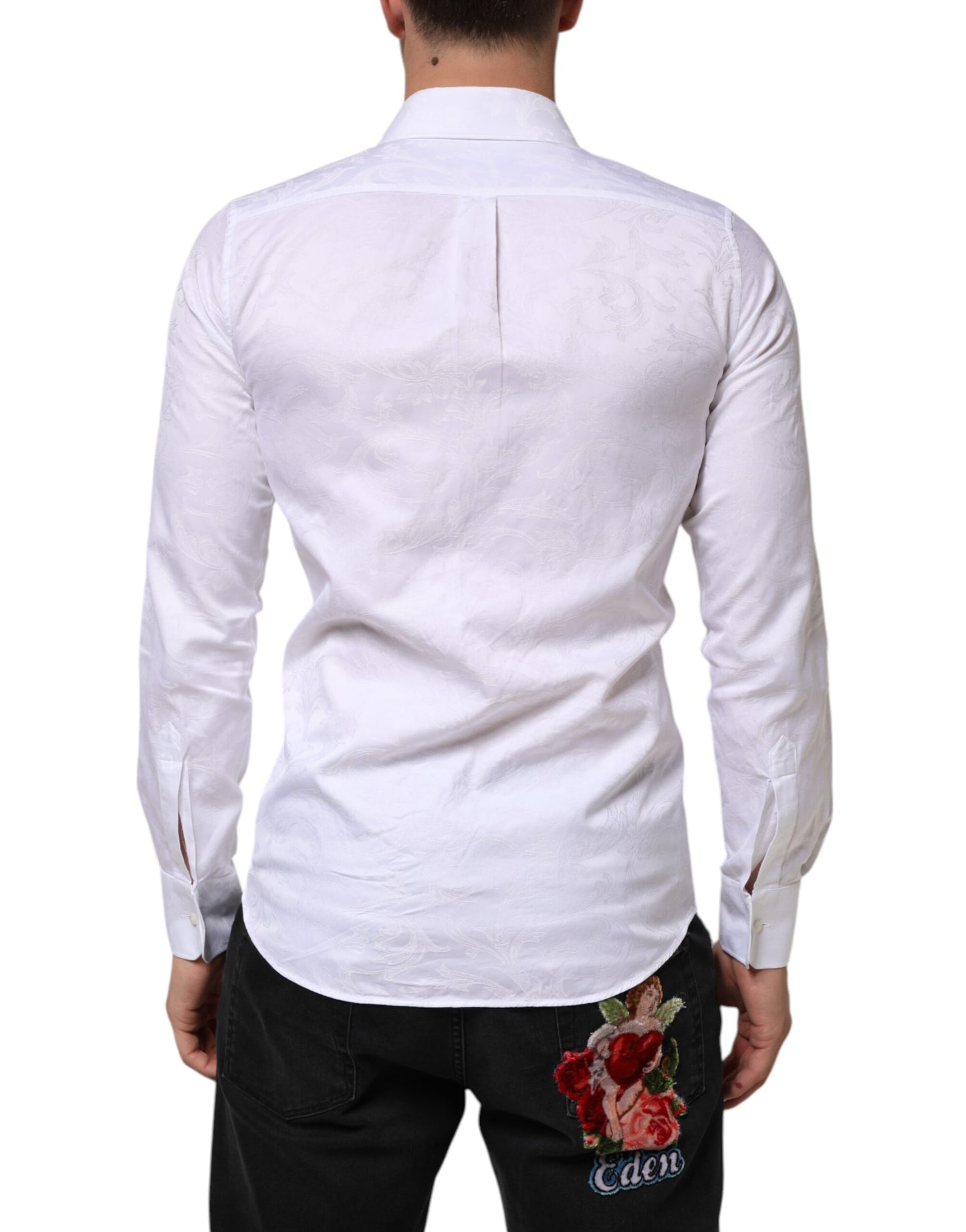 White Cotton MARTINI Paisley Jacquard Shirt