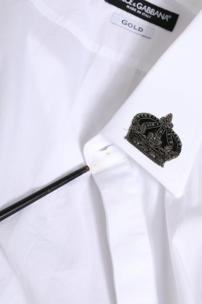 White Cotton Crown Collar GOLD Formal Shirt