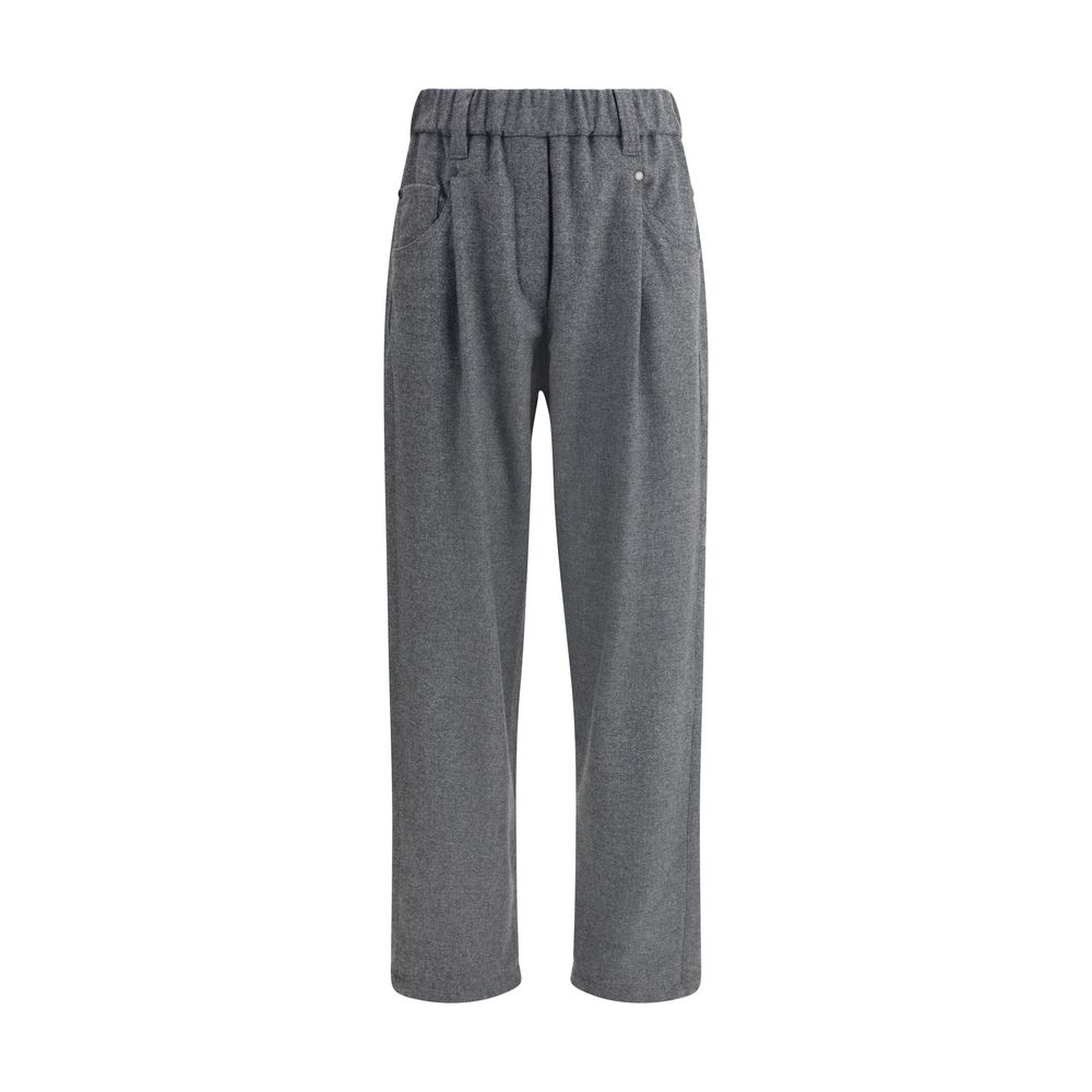 Gray Fleece Wool Casual Pants