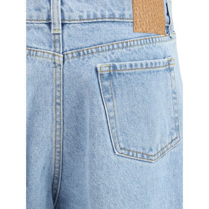Blue Cotton Straight-Leg Jeans