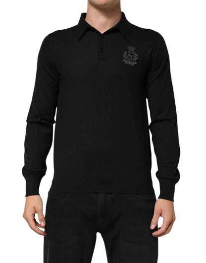 Black Cashmere Polo Men Longsleeves Sweater
