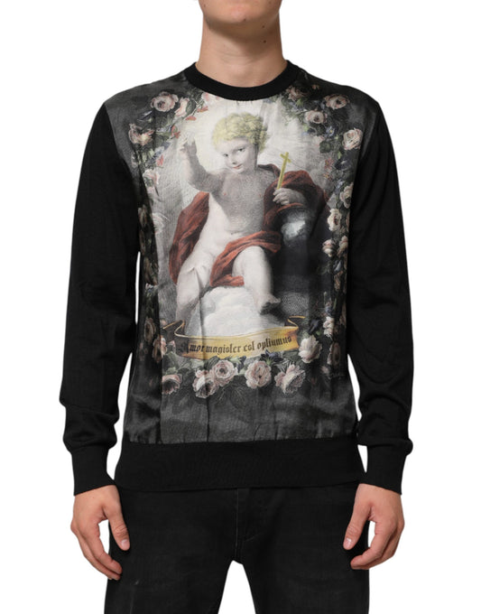 Black Cashmere Cherub Print Baroque Sweater