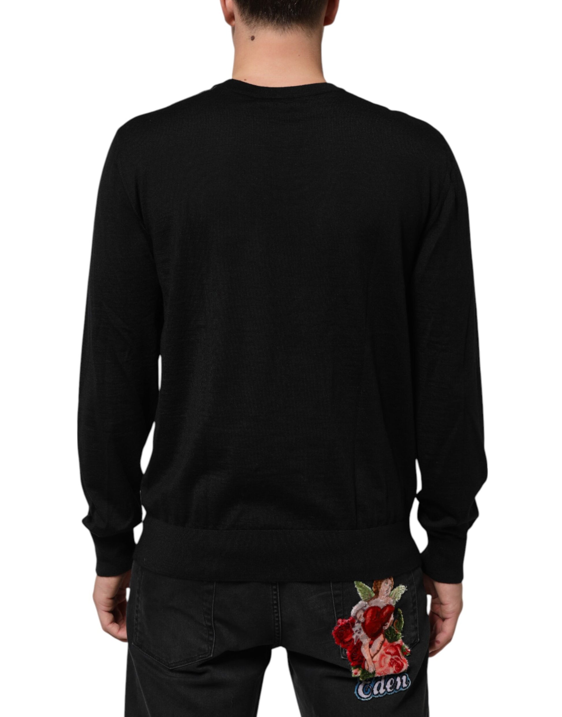 Black Cashmere Cherub Print Baroque Sweater