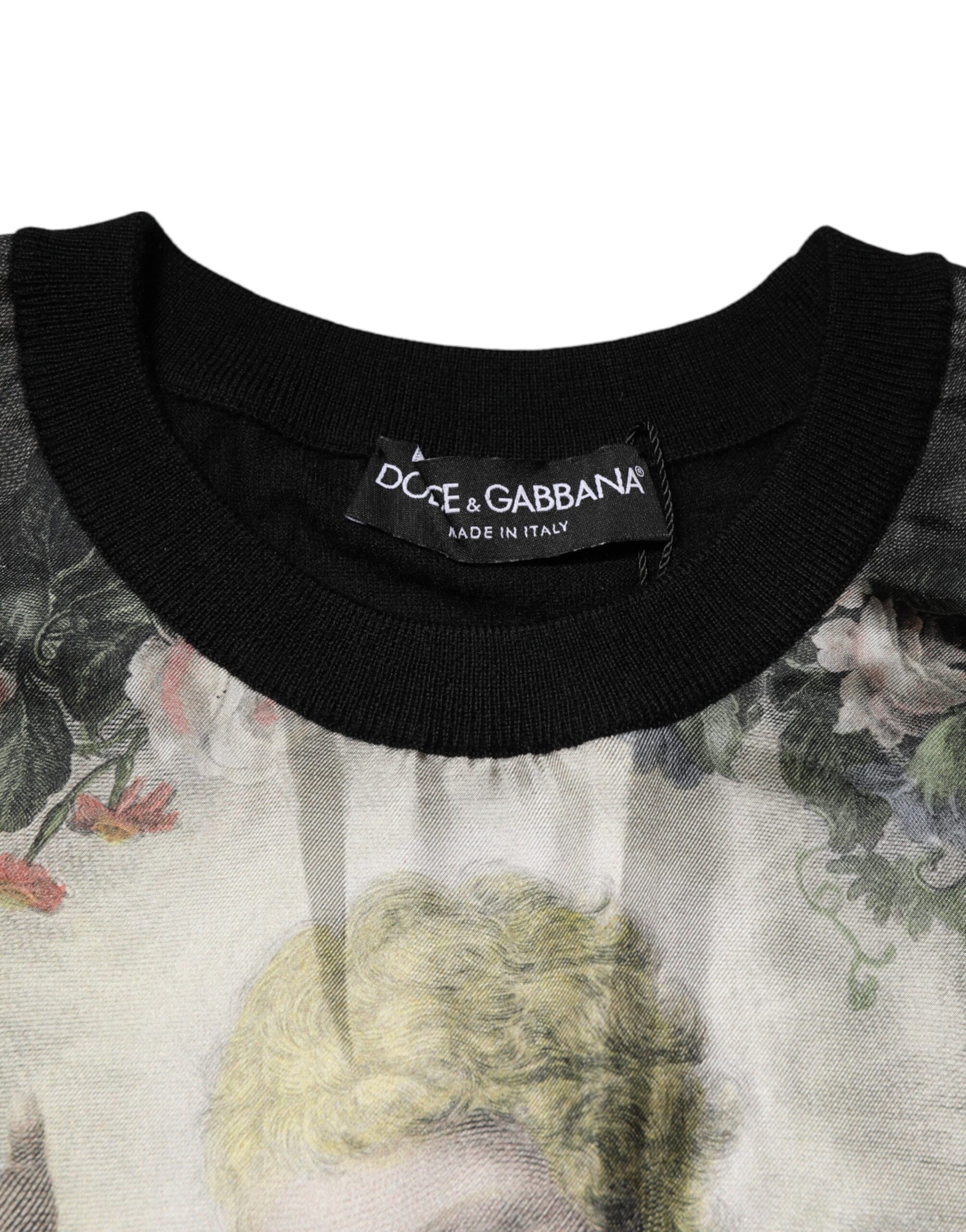 Black Cashmere Cherub Print Baroque Sweater