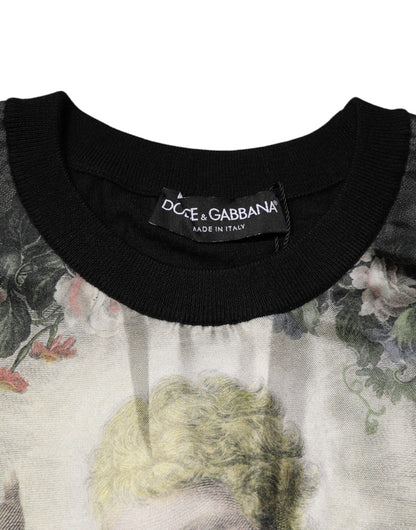 Black Cashmere Cherub Print Baroque Sweater