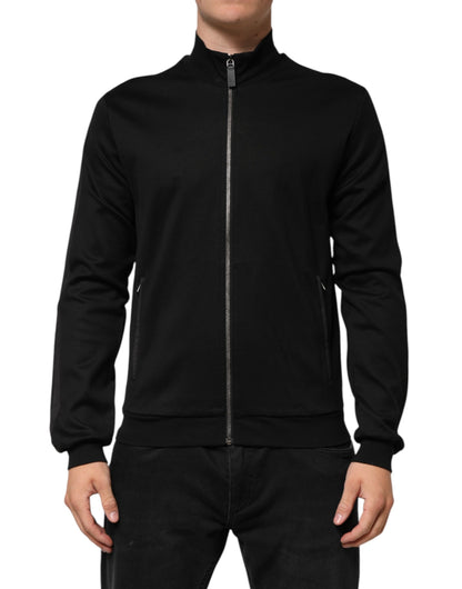 Black Cotton Logo Full Zip Men Bomber Jacket