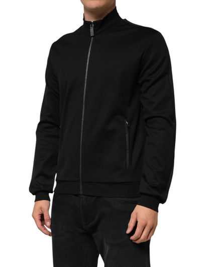 Black Cotton Logo Full Zip Men Bomber Jacket