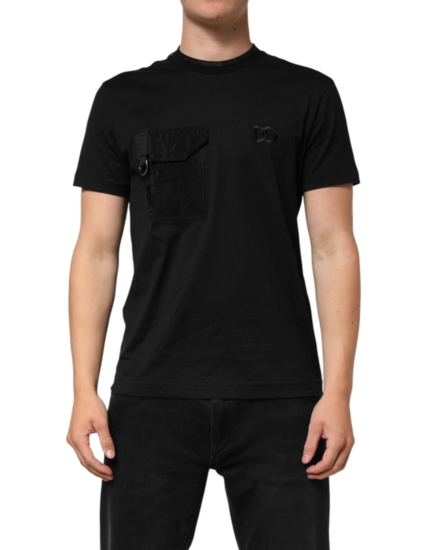Black Cotton Embroidered DG Logo Pocket T-shirt