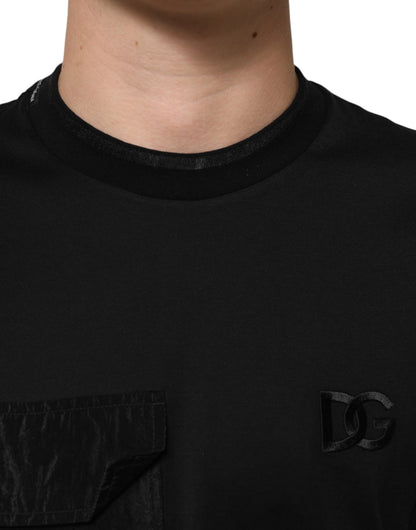Black Cotton Embroidered DG Logo Pocket T-shirt