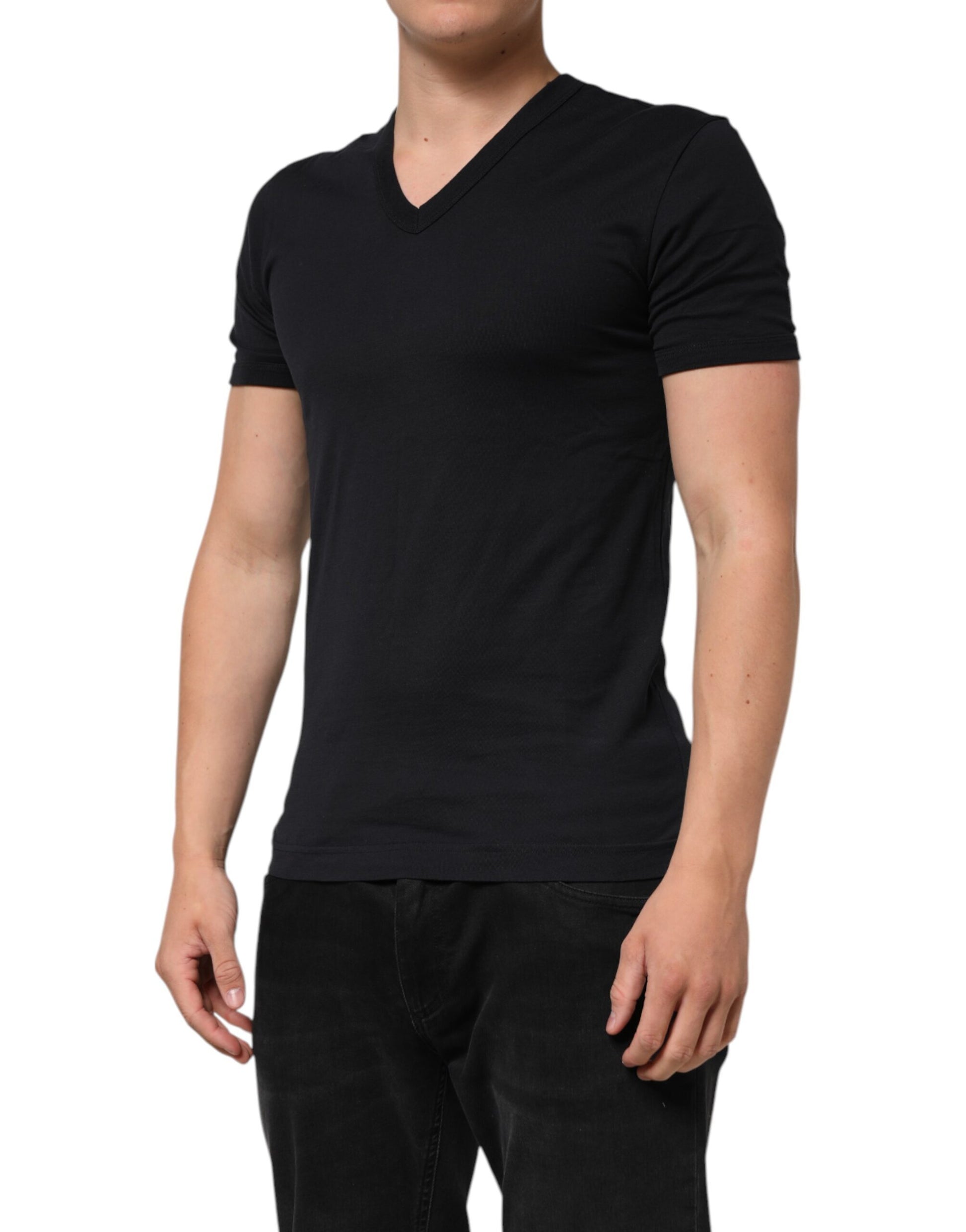 Black Cotton Plain V-Neck Men Shirt T-shirt