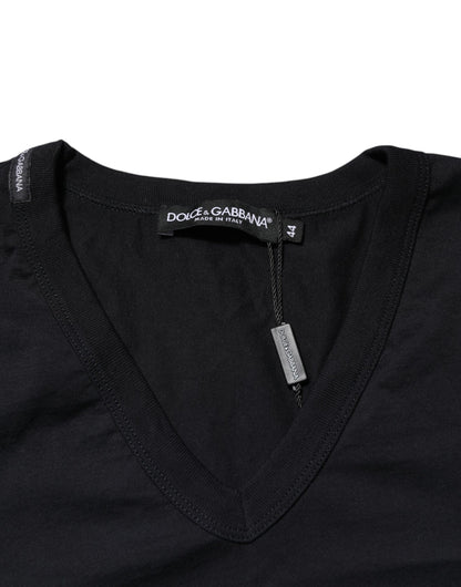 Black Cotton Plain V-Neck Men Shirt T-shirt